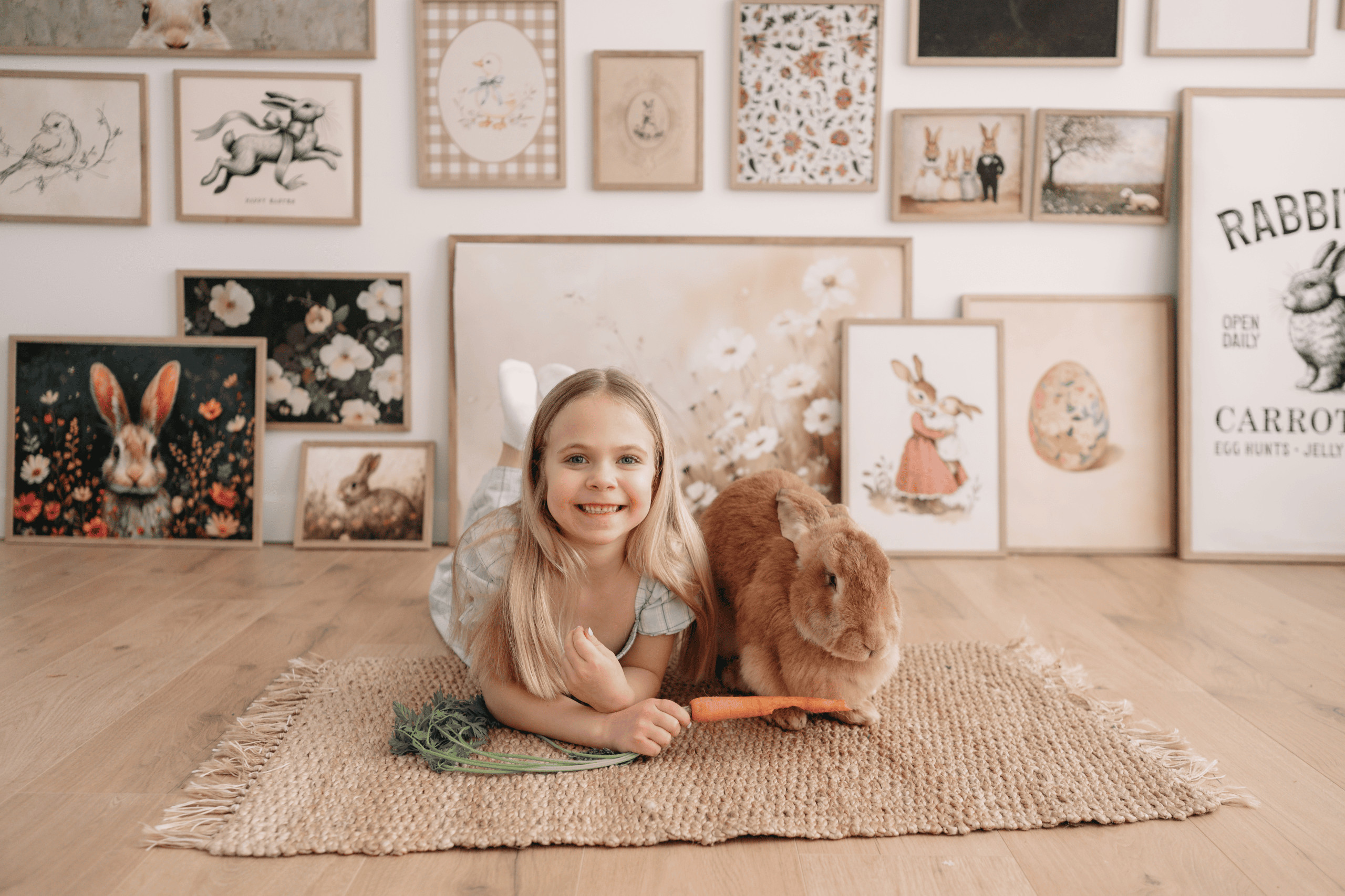 Cute girl with bunny for Easter mini photoshoot in Prince George, BC.