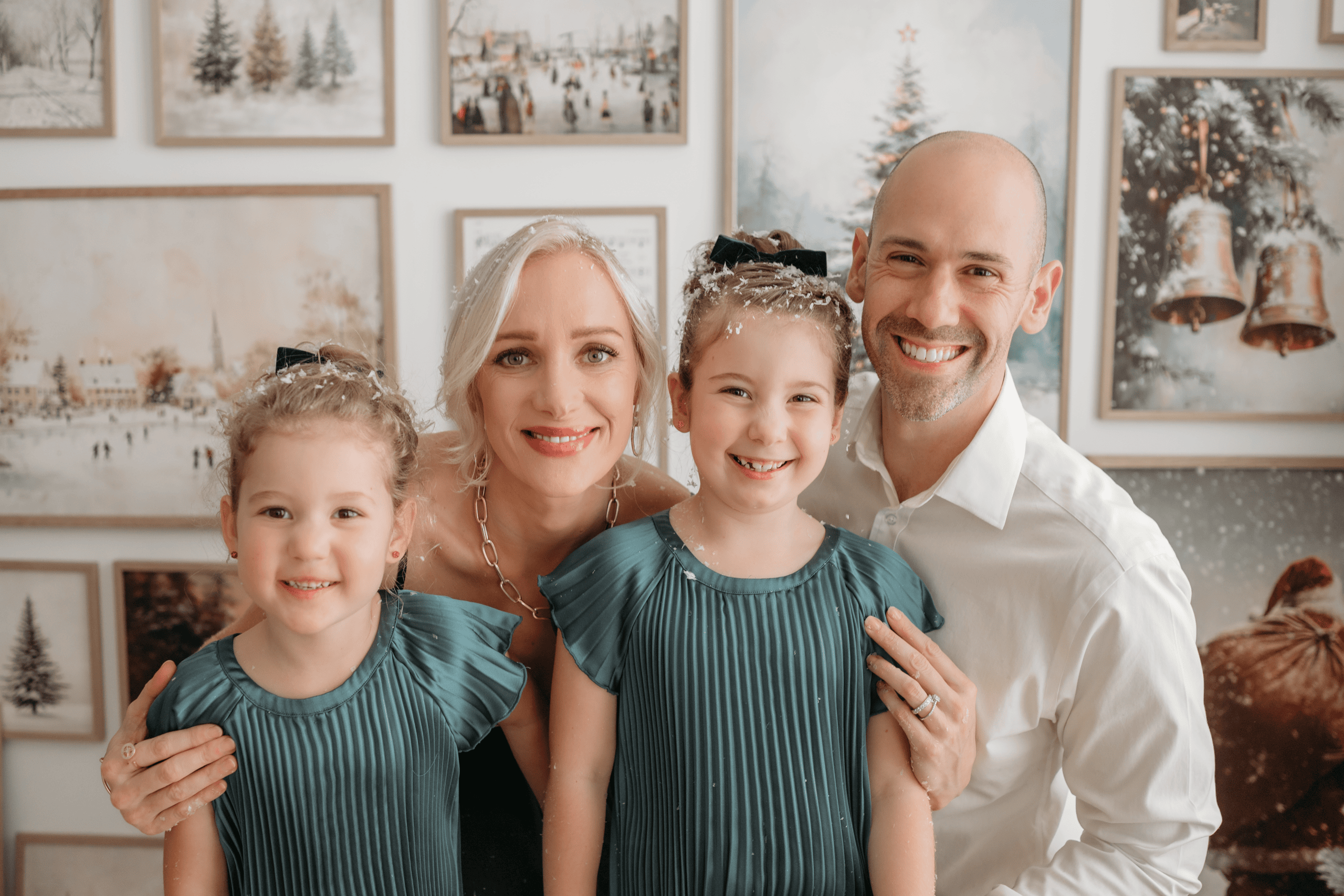 Family portrait with parents and children in festive setting, holiday photography in Prince George B.